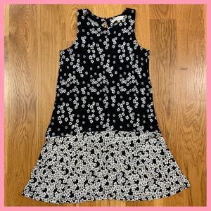 BOGO FREE LOFT Colorblock Floral Drop Waist Dress Black White | Small Petite
